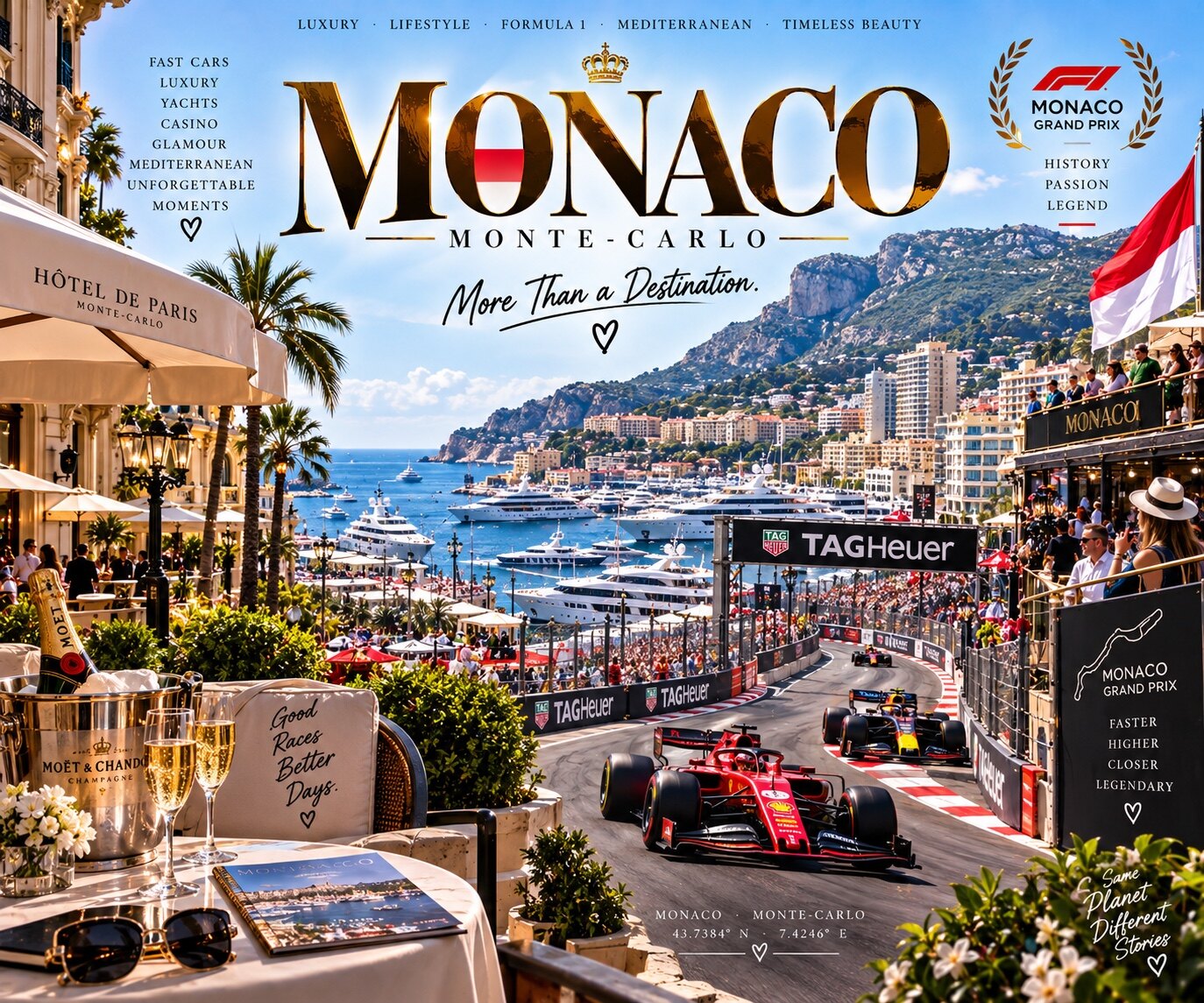 Monaco Monte-Carlo mit Grand-Prix-Rennstrecke, Yachthafen und Luxushotel